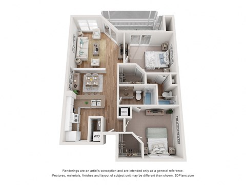 Floor plan for 2 beds, 2 baths, 1100 sqft